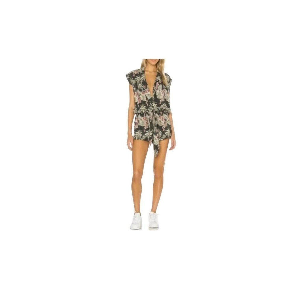 One Teaspoon Woman's Palm‎ Kingston Plays One Piece Romper Black Tropical SZ XS
